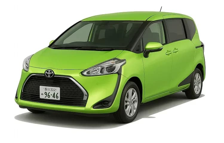 Green Toyota Sienta Hybrid people carrier