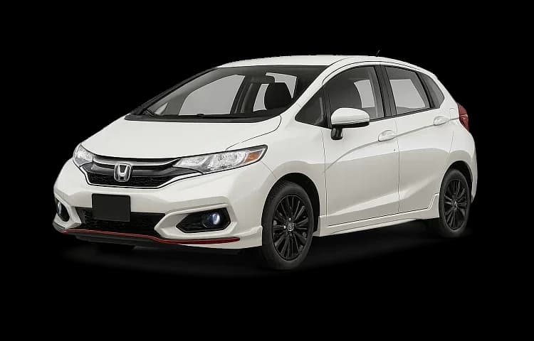 White Honda Fit Hybrid in a three-quarter view