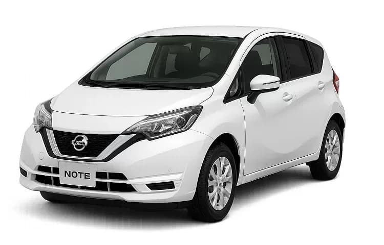 White Nissan Note hatchback on a white ground